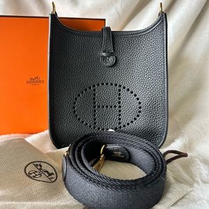 Hermes Mini Evelyne TPM Black with Gold hardware